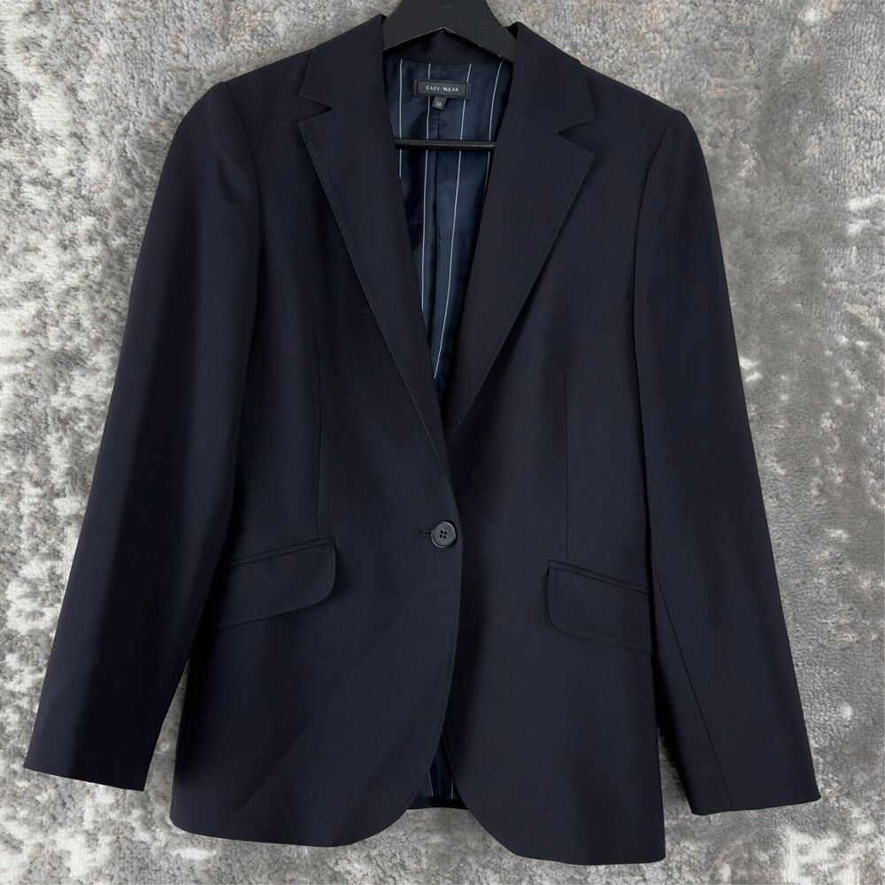 Easy Wear Size 38 Notched Single Button Blazer Jacket Long Sleeve Striped Lining